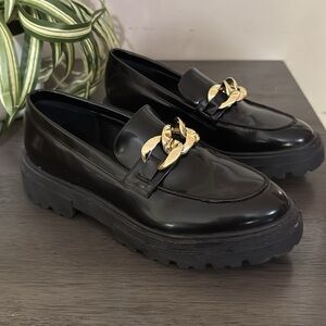 Steve Madden Black Loafers with Gold Accent